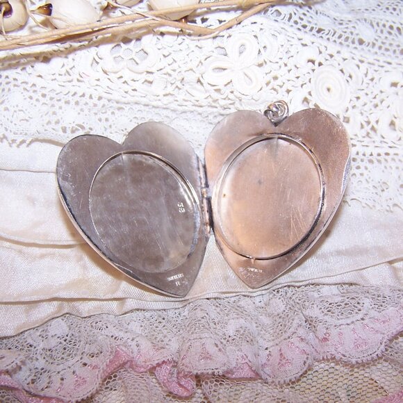 Large Sterling Silver Heart Locket Pendant - Engraved E.B. Front - Picture 5 of 6